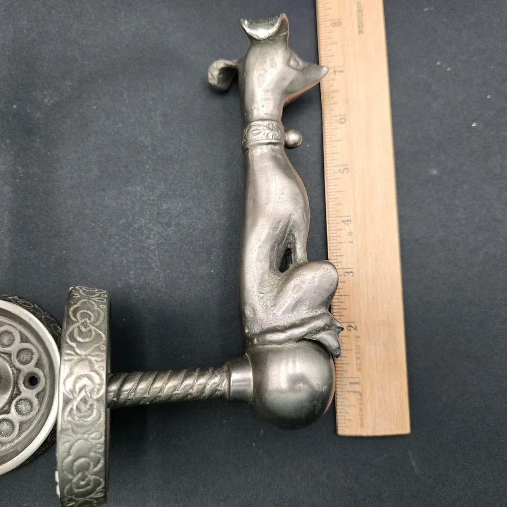 Anthropologie Dog Curtain Tiebacks Silver Tone Metal Set Watch Dog Pair